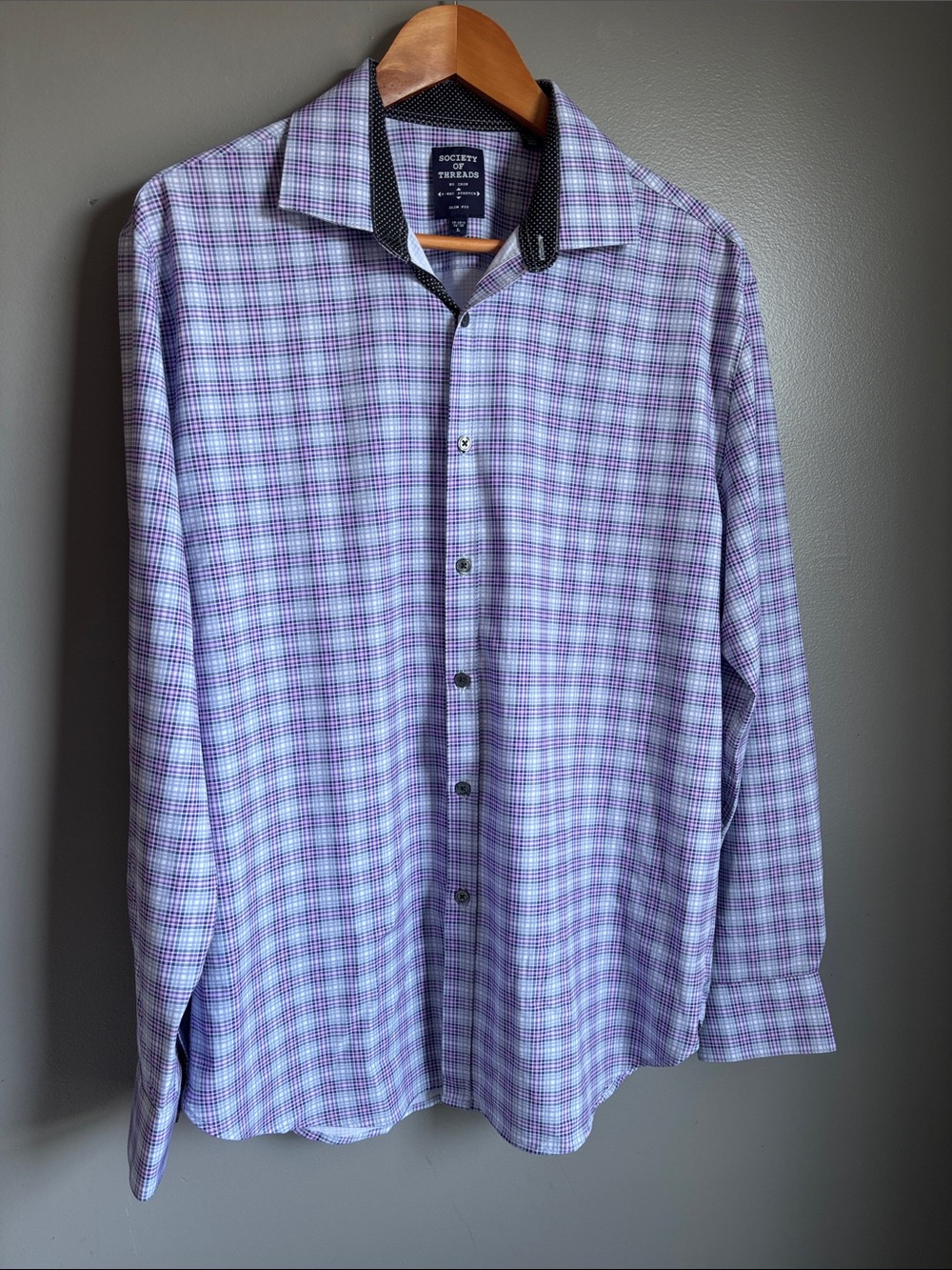 Society Of Threads slim fit purple plaid dress shirt * sz L *